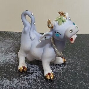 Mid-Century Silly Anthropomorphic Purple Cow Figure-Rhinestones & Pearls